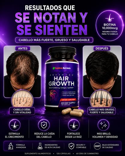 Suplemento Hair Growth 120 Capsulas - Suplemento para el Crecimiento y Fortalecimiento del Cabello