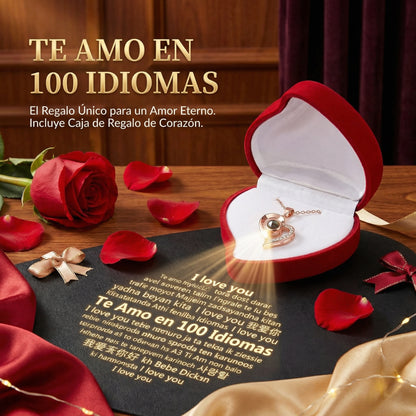 Collar Te Amo 100 Idiomas + CAJA CORAZÓN REGALO